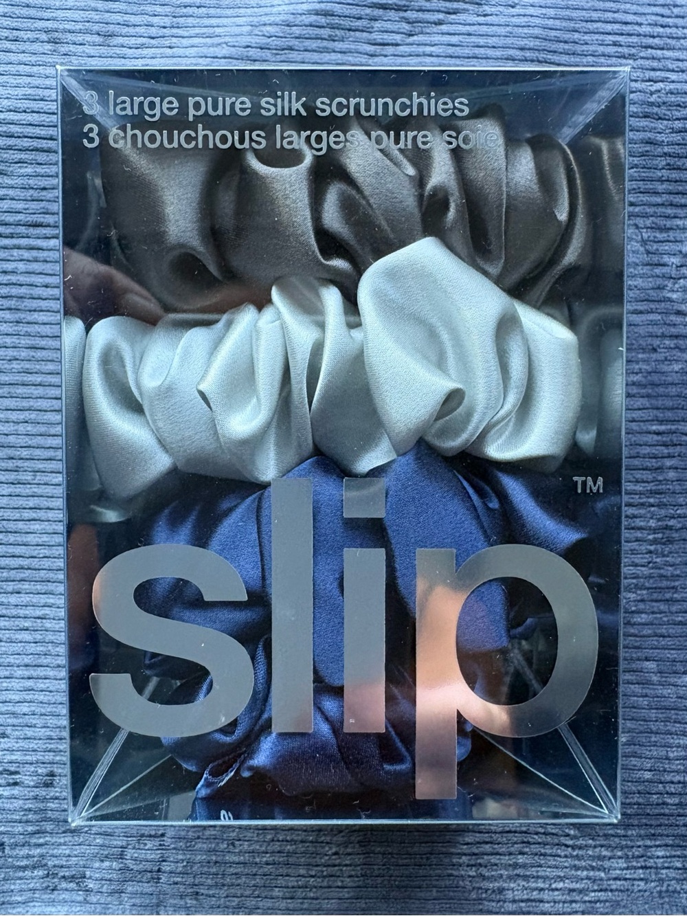 Slip Large Scrunchie Set of 3 100% Pure Silk | Navy, Charcoal & Silver